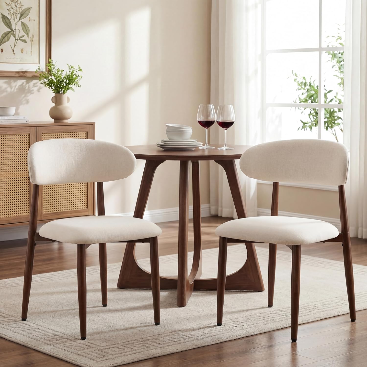 UVV Dining Chairs Set of 4, Metal Kitchen Chairs with Modern Fabric Upholstered for Dining Room, Beige