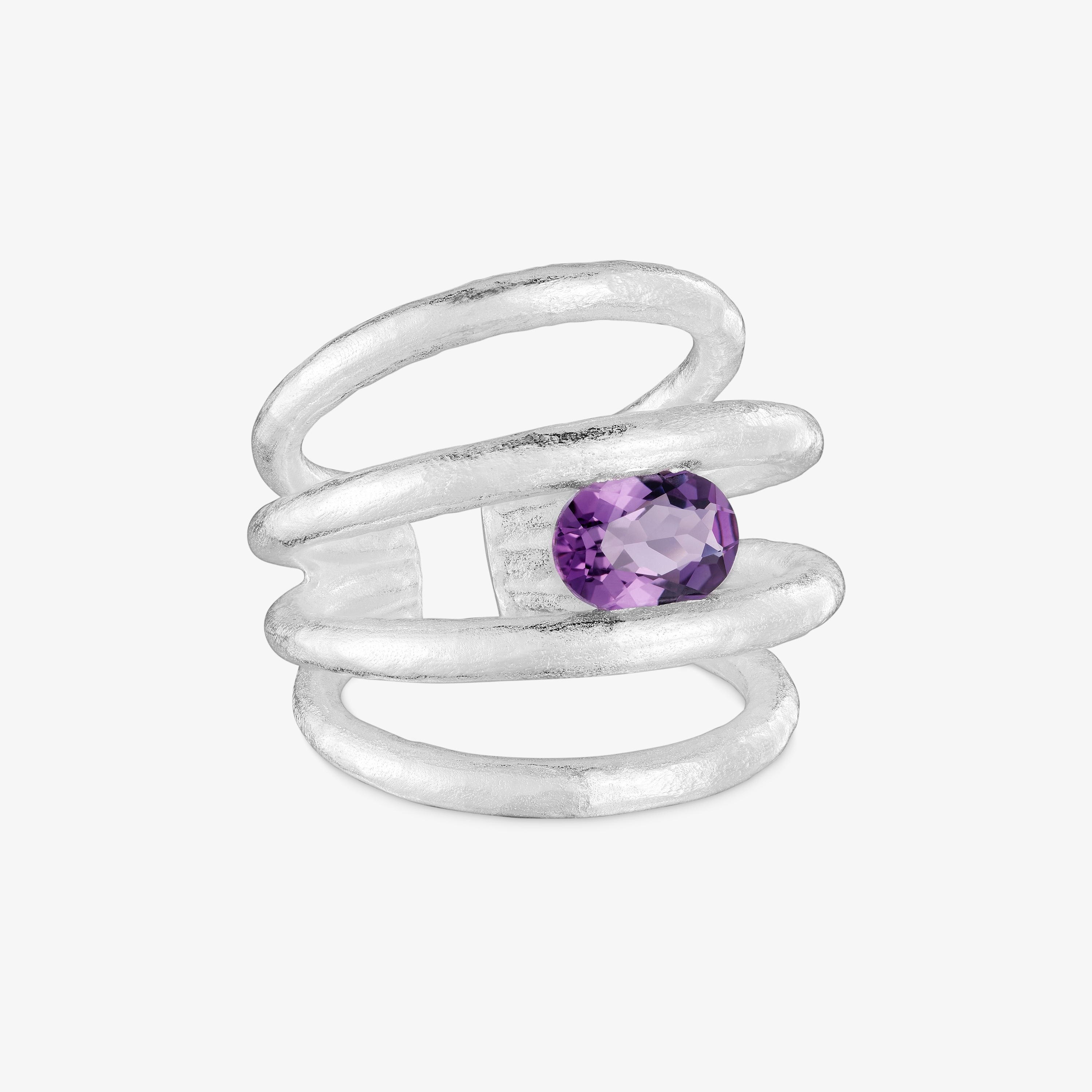 Anillo abierto de plata y amatista Duna