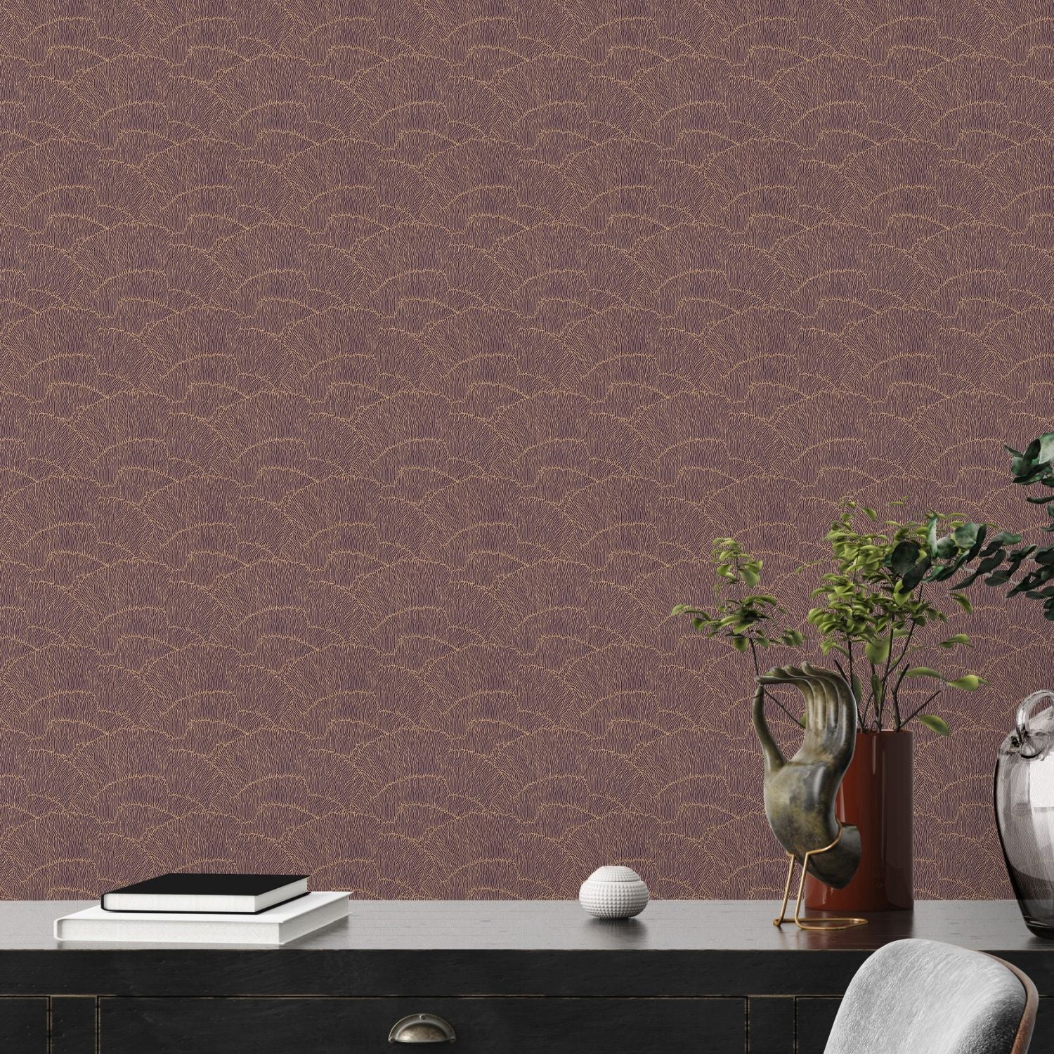 Livingwalls behang effen goud, rood en metallic - 53 cm x 10.05 m - AS-391743