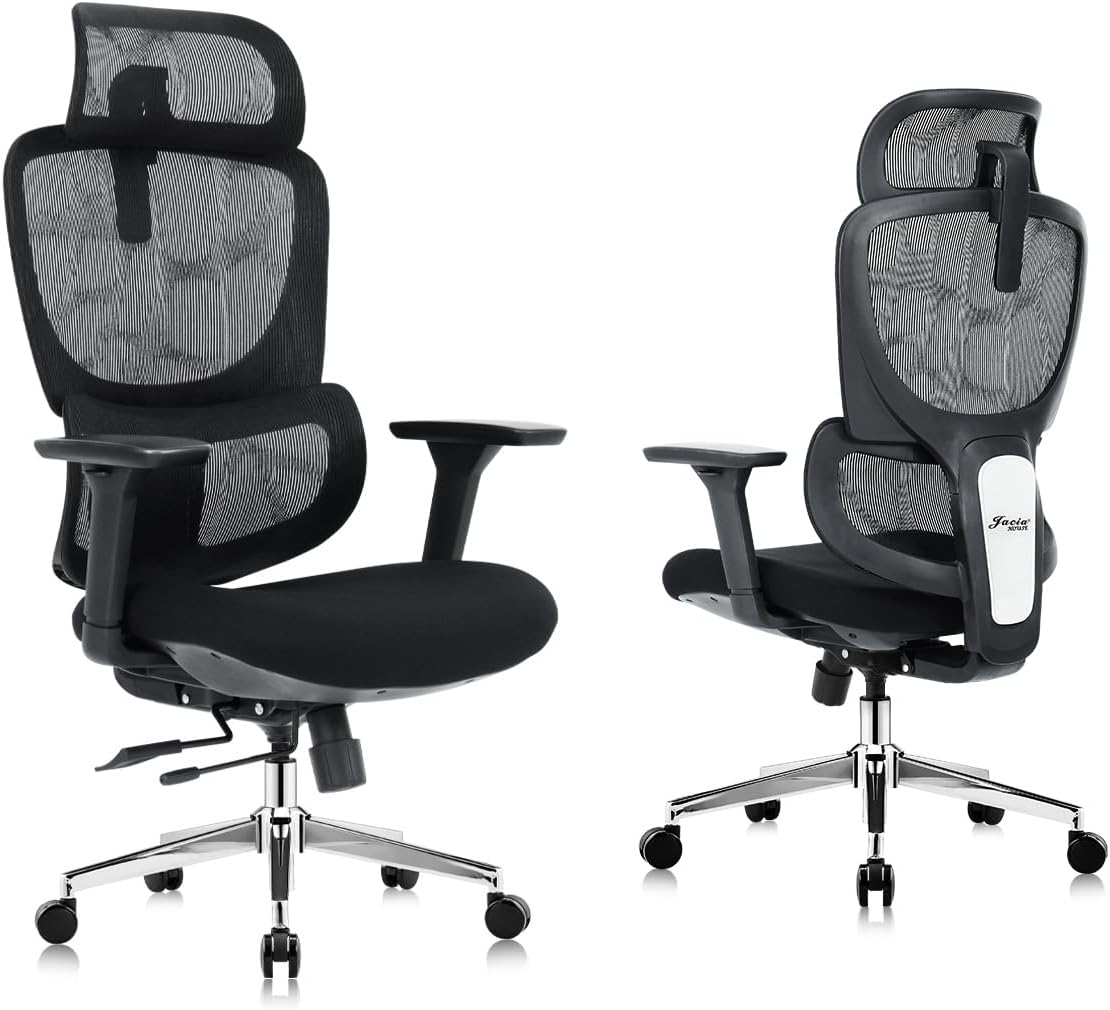 Ergonomic Office Chair Heavy Duty 1600lbs, High Back Desk Chair with 4D Armrests, Dual Back Support, Big & Tall Computer Chair, Sliding Seat, Adjustable Headrest & Lumbar, 135° Reclining (Black)