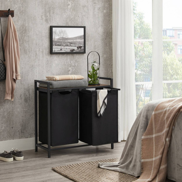 Kosz na pranie stojący 2 komory loft z półka do łazienki pralni 2x46 L