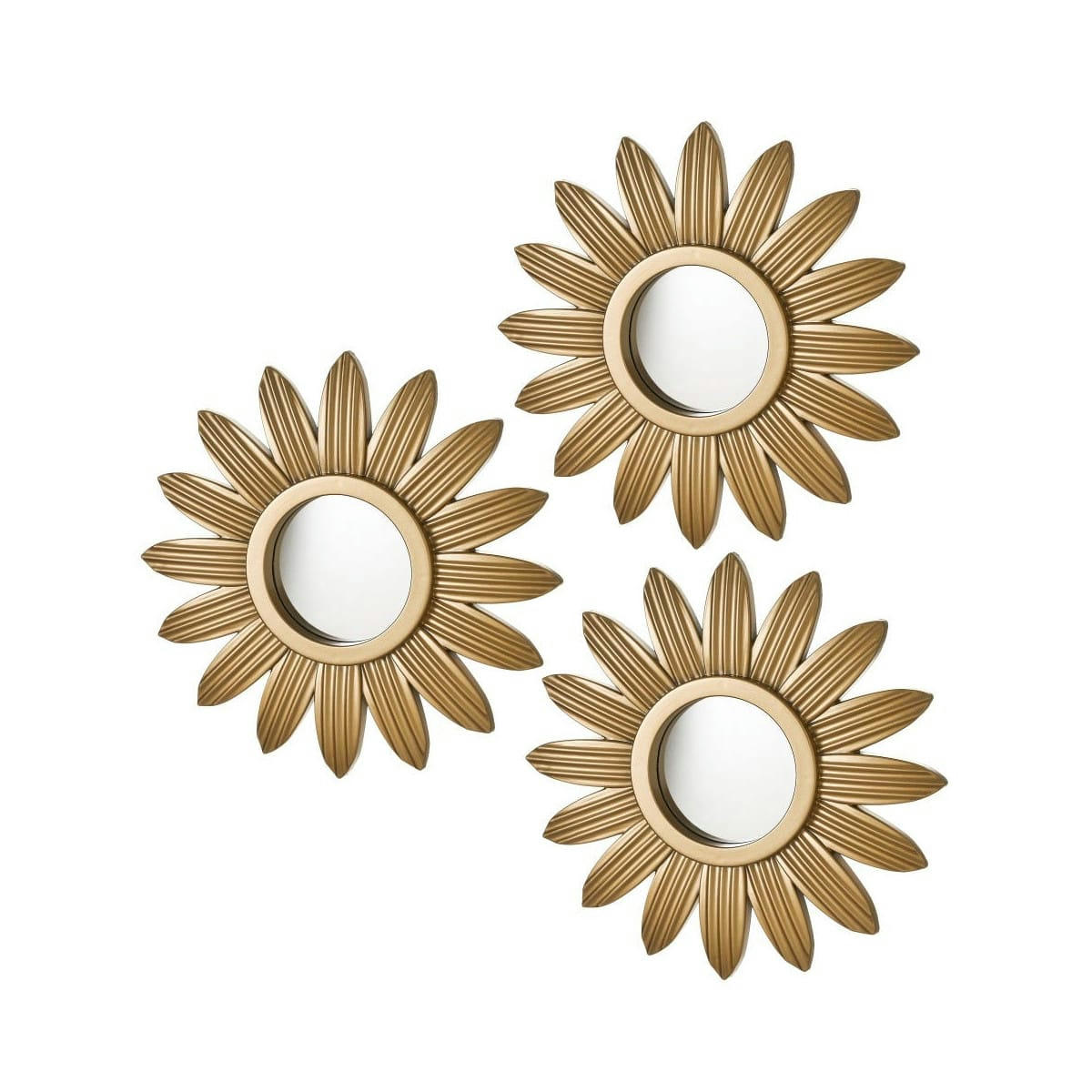 - Miroirs ronds dorés champagne fleurs D25,10cm - Lot de 3