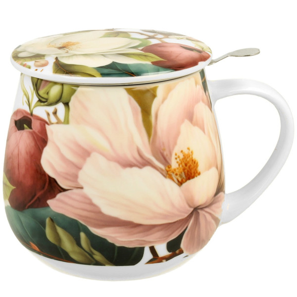 Kubek z zaparzaczem Magnolie porcelanowy 430 ml