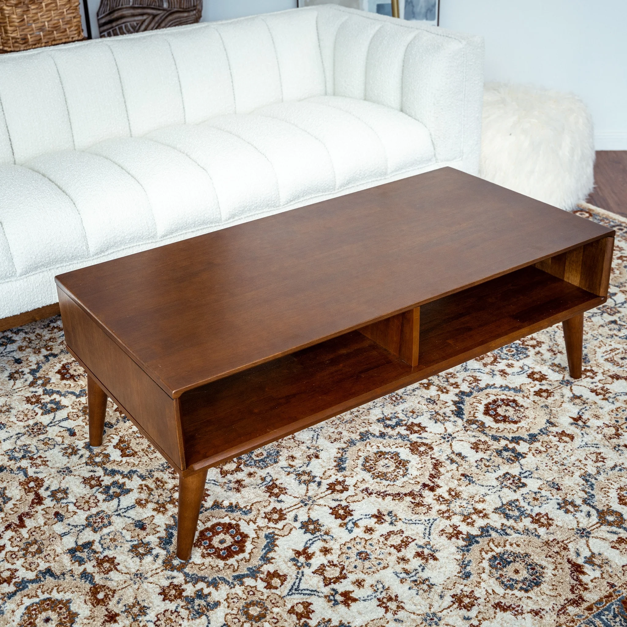 Fuji Mid-Century Modern Rectangular Solid Wood Coffee Table in Brown
