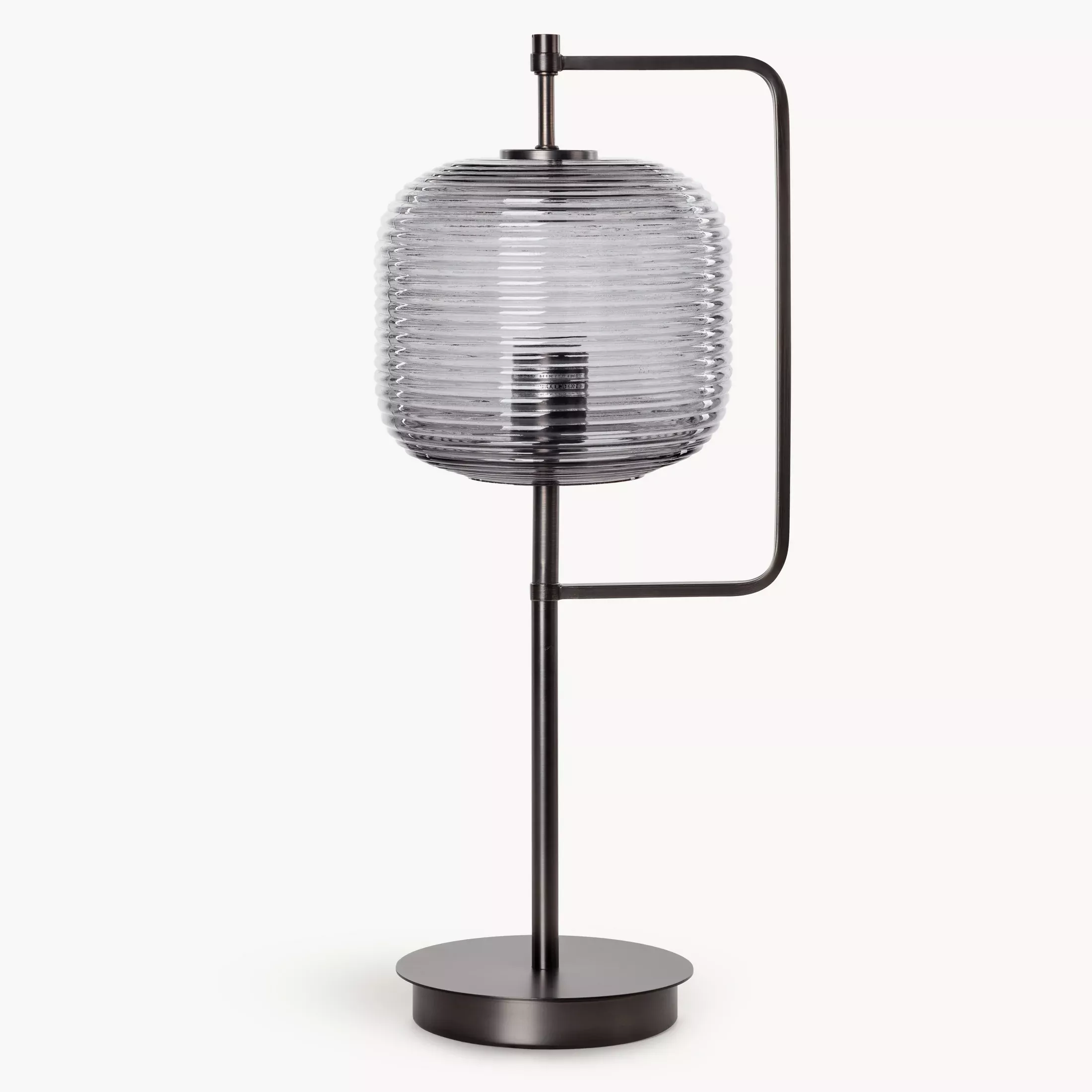 Lampa stołowa nocna grafitowa ARON nowoczesna ze szklanym tłoczonym abażurem