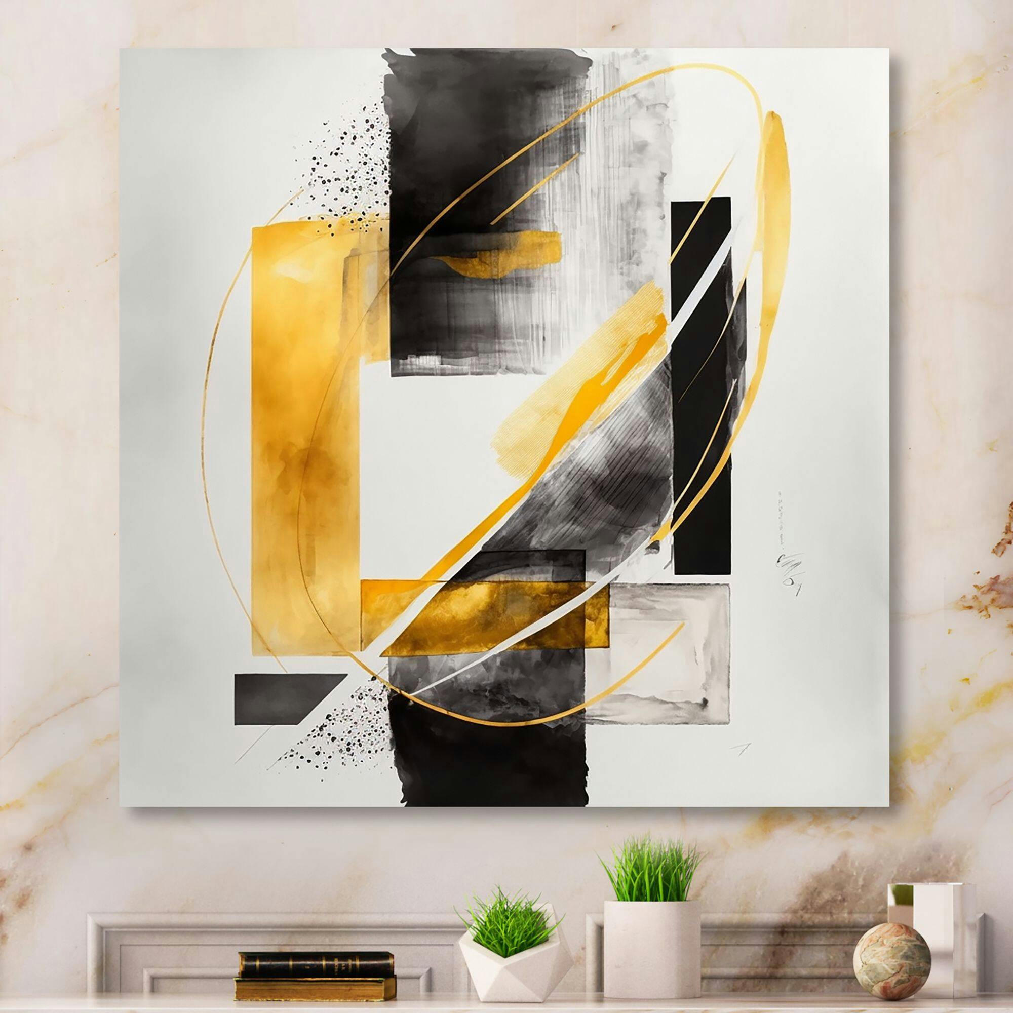 Designart Glam Art Deco Abstract II Canvas Wall Art, Black, 36-in x 36-in