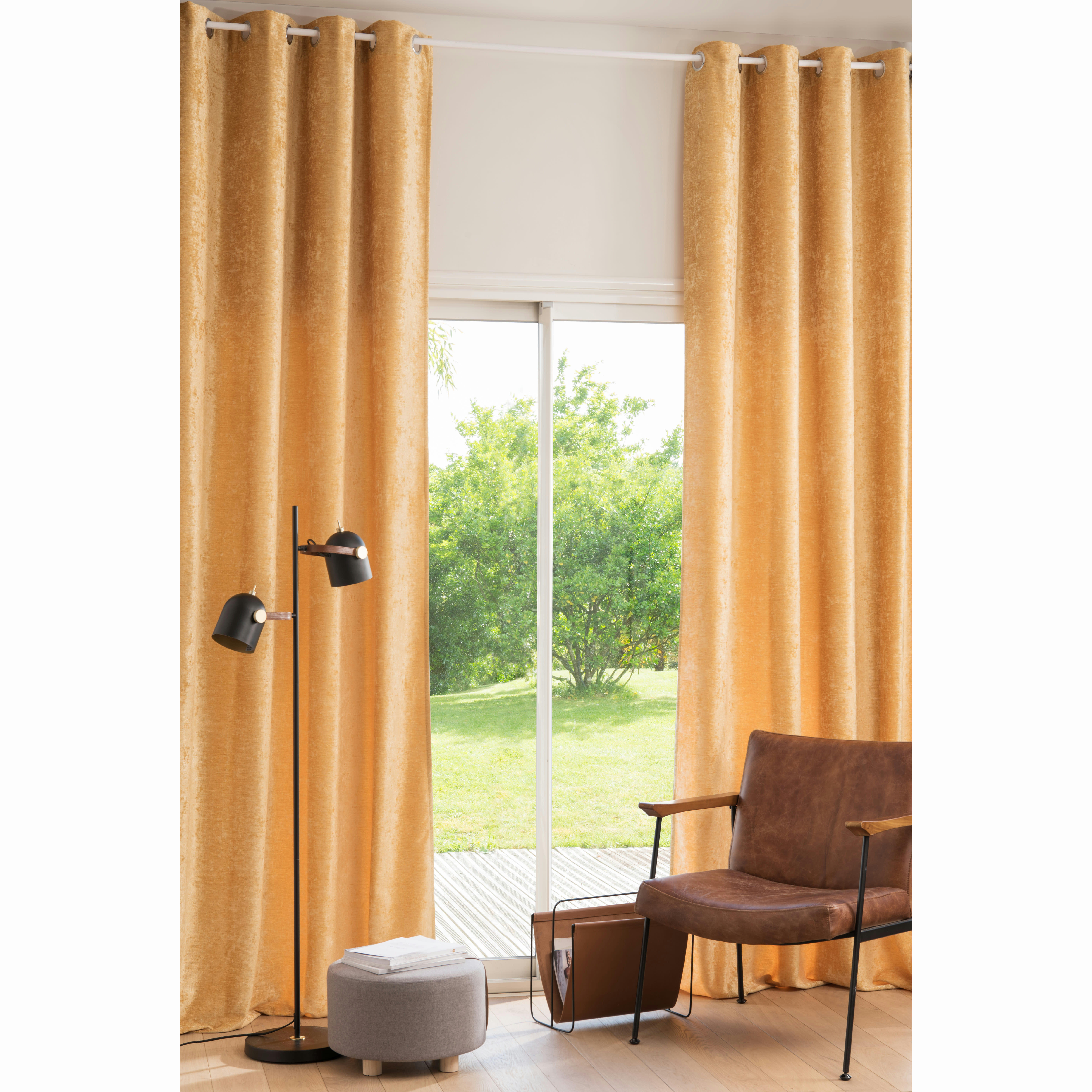 - Rideau à œillets en velours jaune moutarde à l