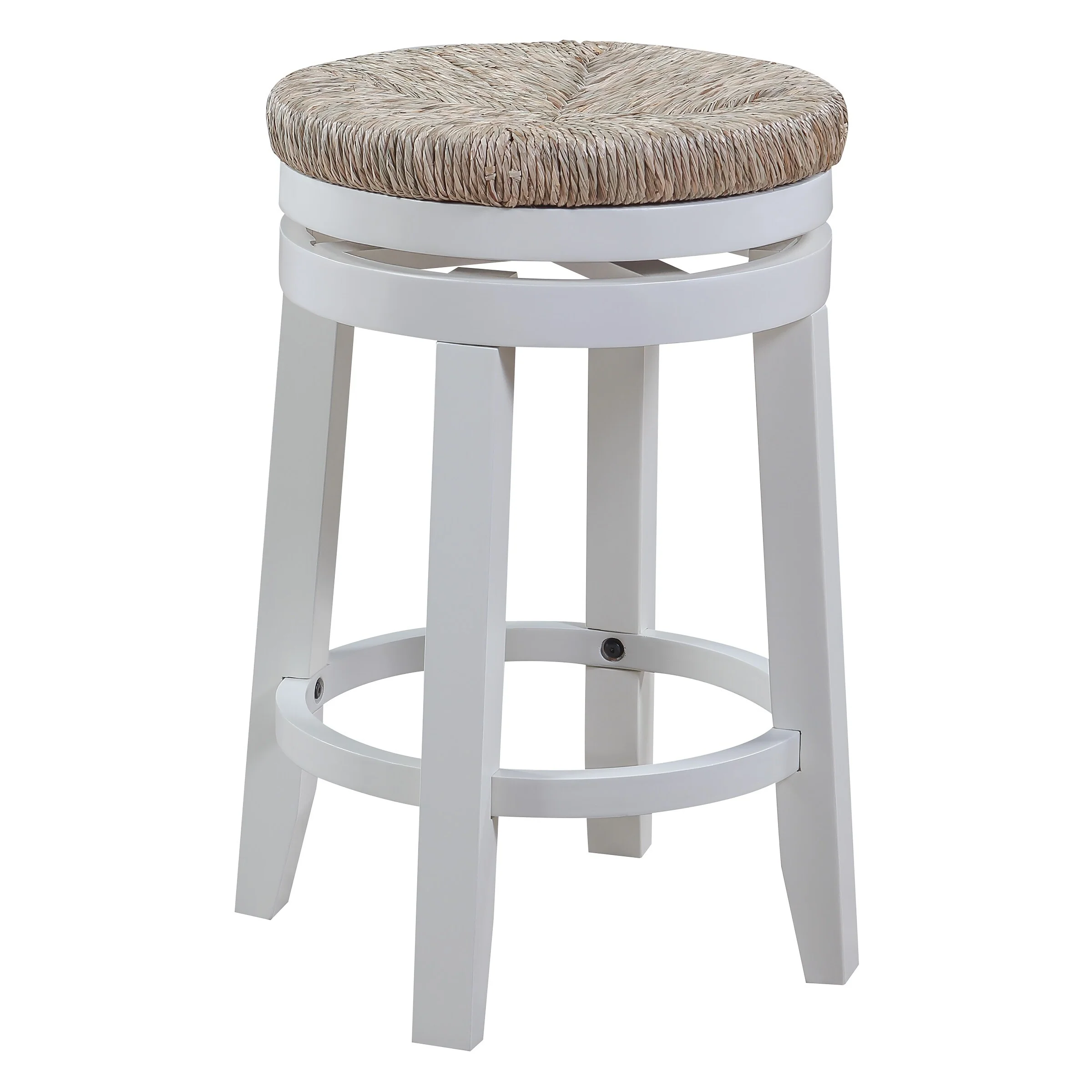 OS Home and Office Furniture 2-Pack 26 Swivel Counter Stool with Woven Seagrass Seat and White Frame
