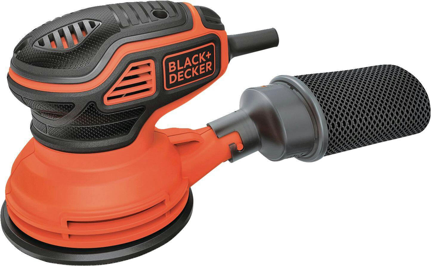 Black + Decker BDERO600 2.4A Corded Single Speed Random Orbital Sander with Dust Bag, 5-in