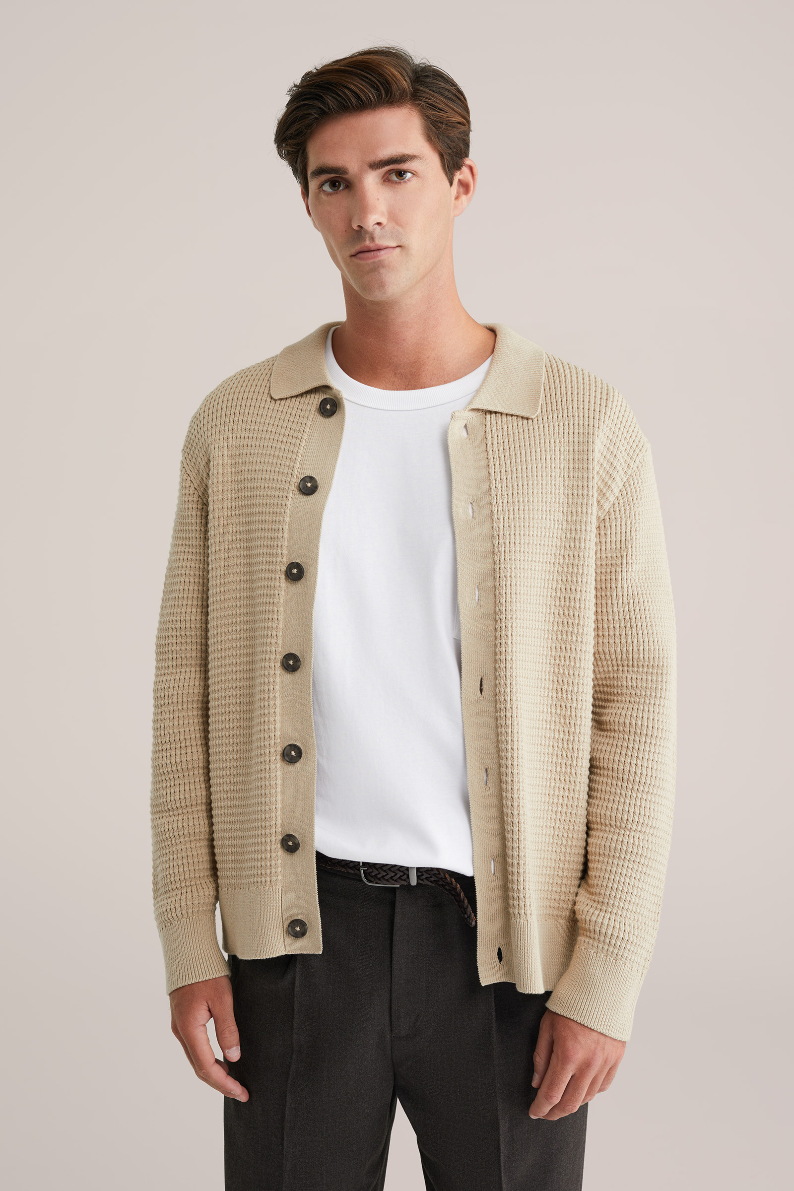 Heren regular fit gebreid vest met structuur