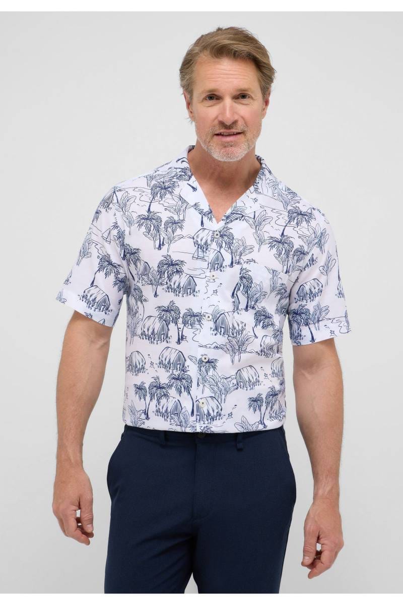ETERNA Modern Fit Tencel Hemd blau, Bedruckt