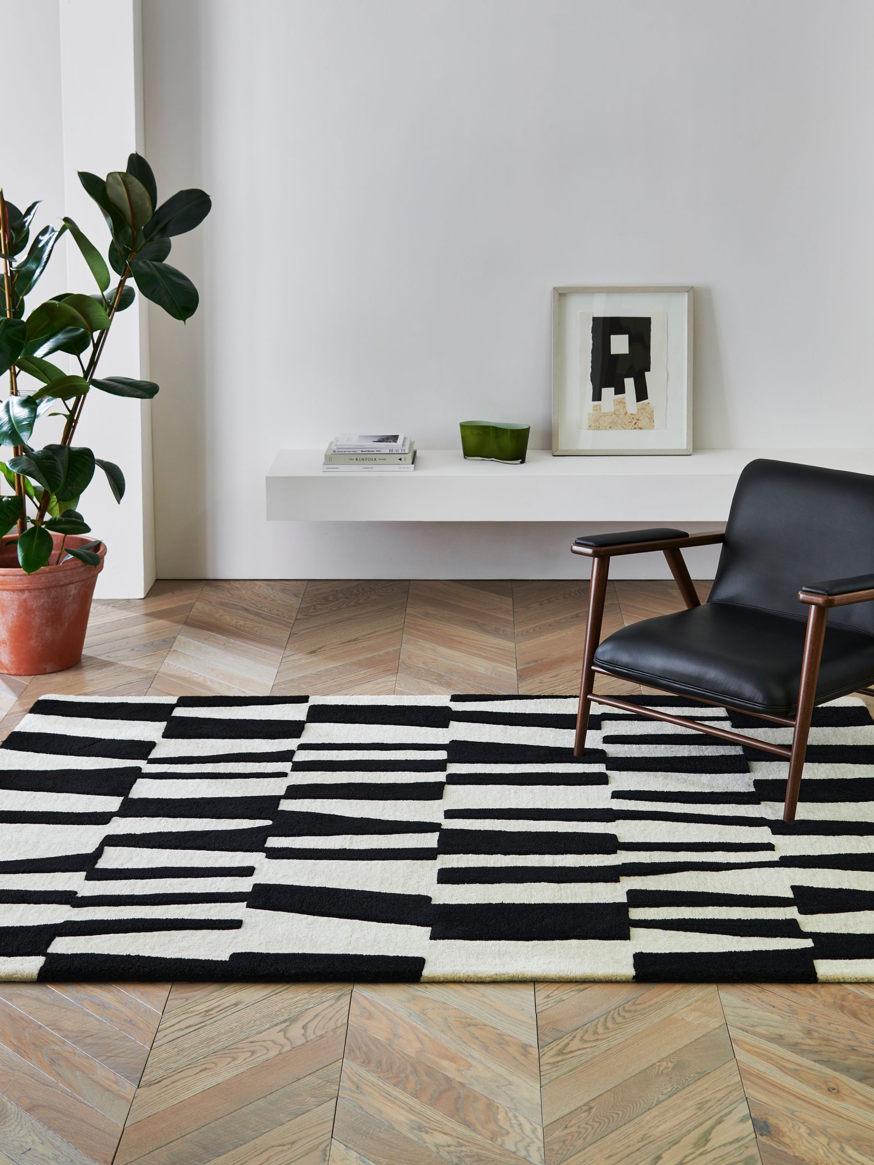 Jasper Conran London Monochrome Papercut Wool Tufted Rug