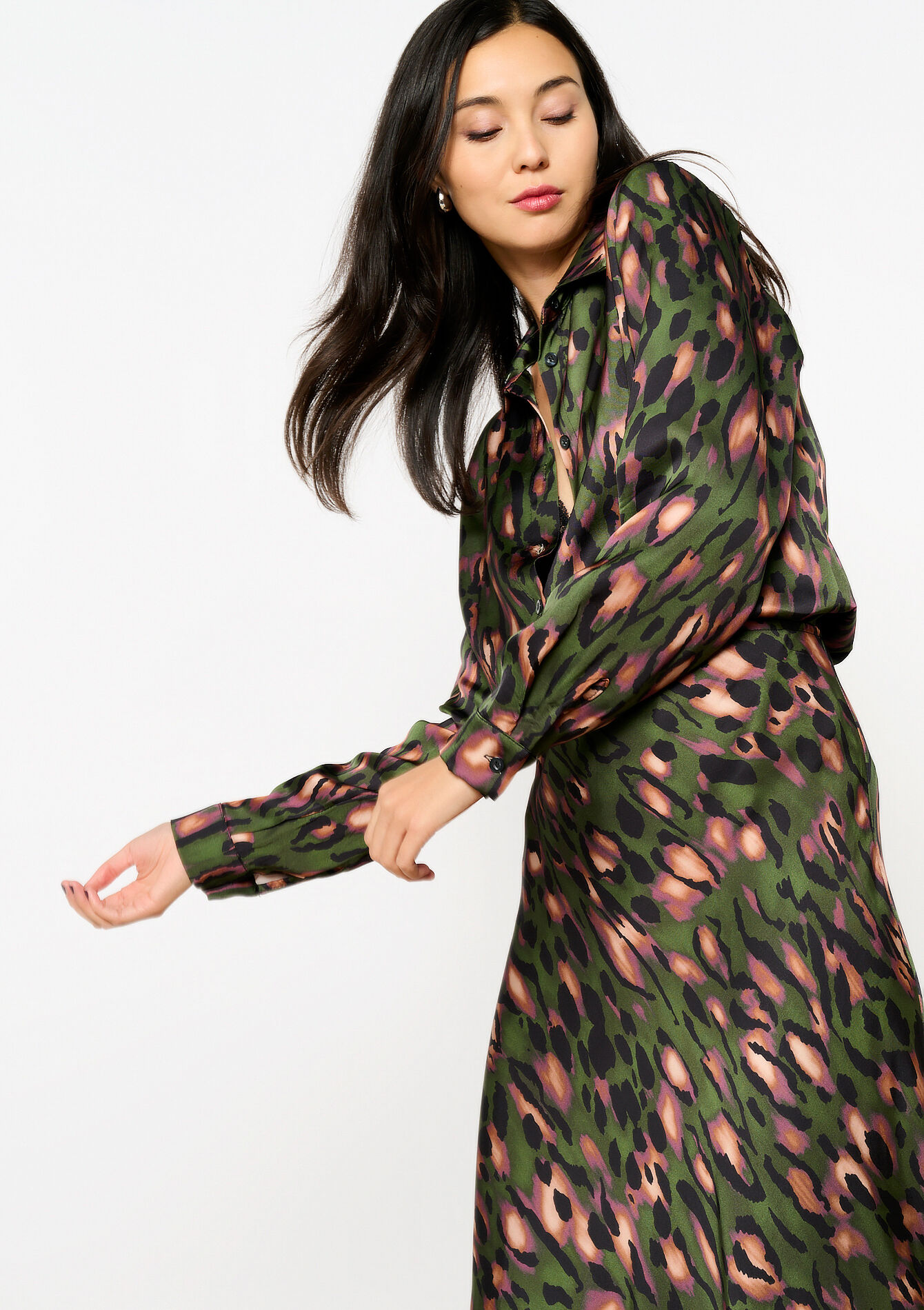 Satijnen hemd met luipaardprint