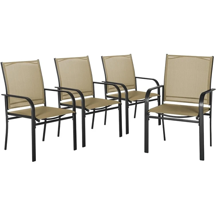 Outdoor Patio Dining Chairs Set of 4, Metal Frame Textilene Fabric Chairs with Armrest