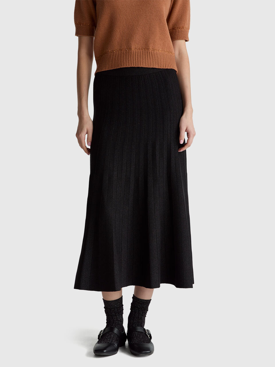 Pleated knit skirt with lurex