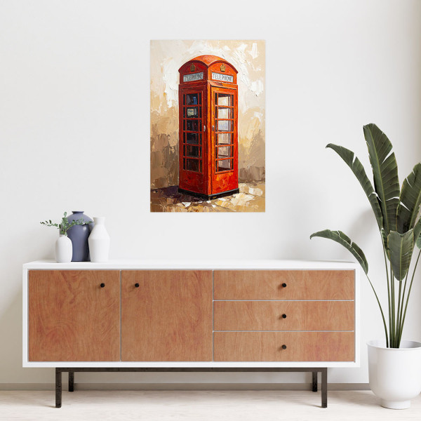 Plakat samoprzylepny do salonu Feeby Londyn Budka telefoniczna w beżu 20x30