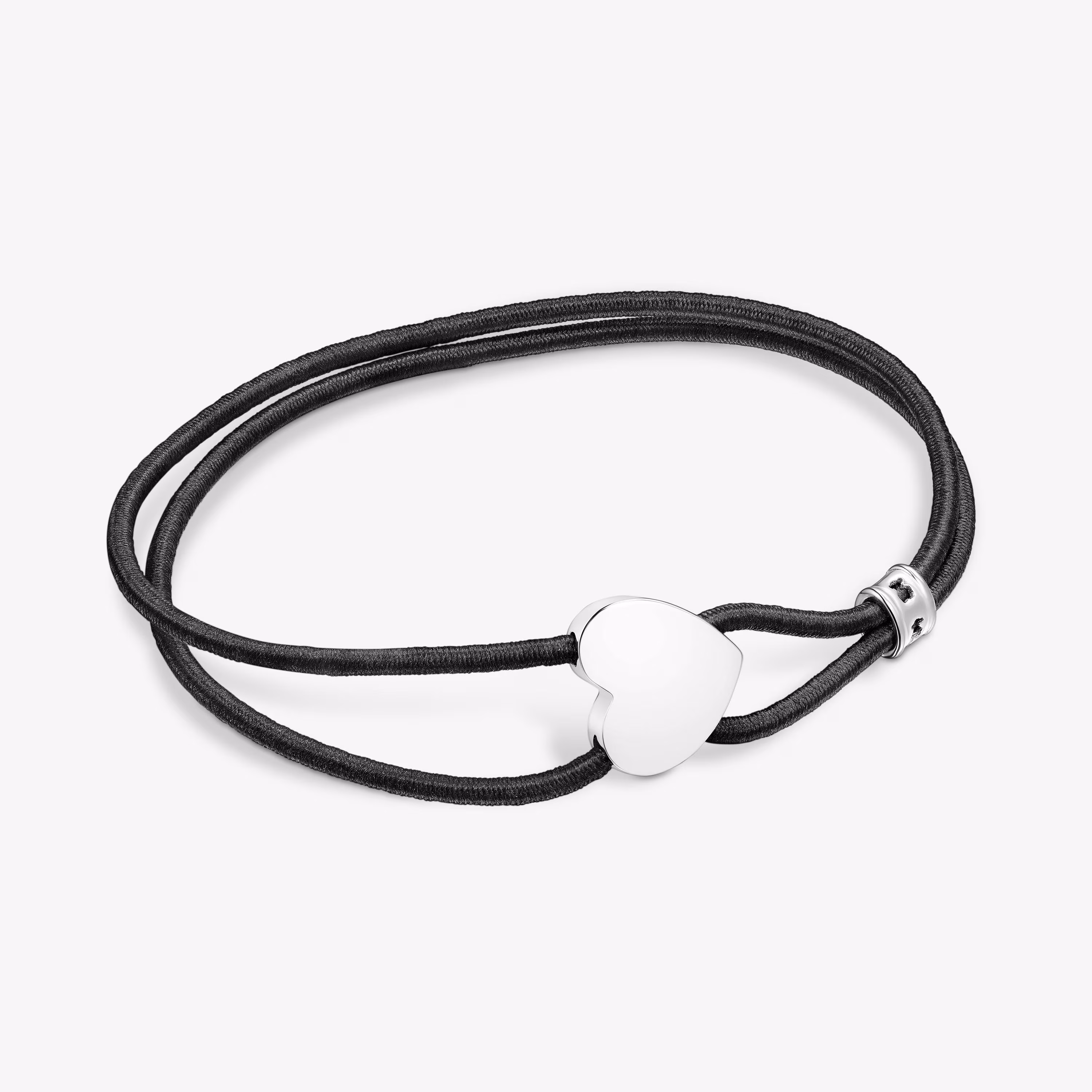 Pulsera elástica negra con corazón de plata Sweet Dolls