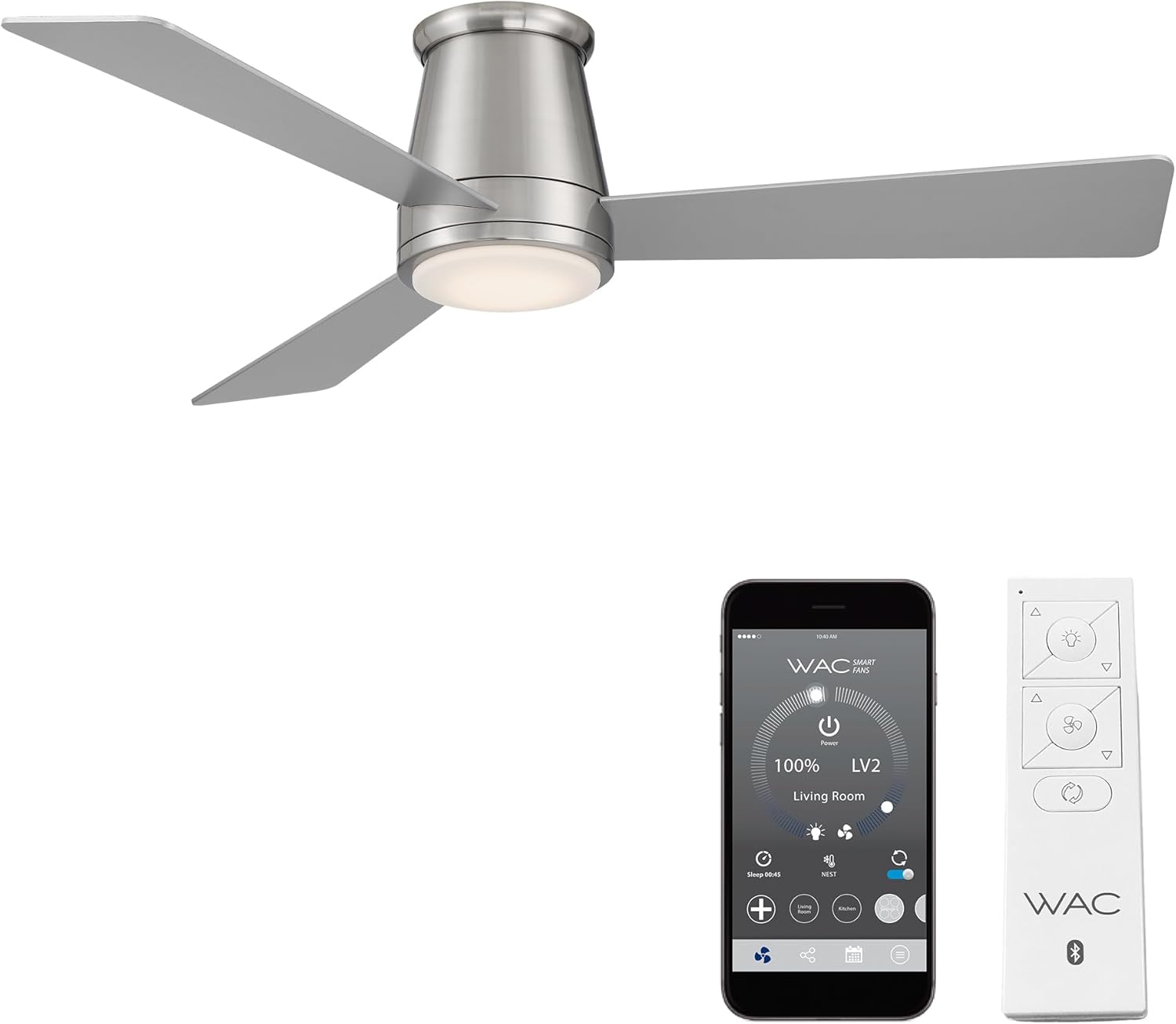 WAC Lighting F-037L-BN Hug 52 Hugger Ceiling Fan with LED Lights & Remote, Brushed Nickel