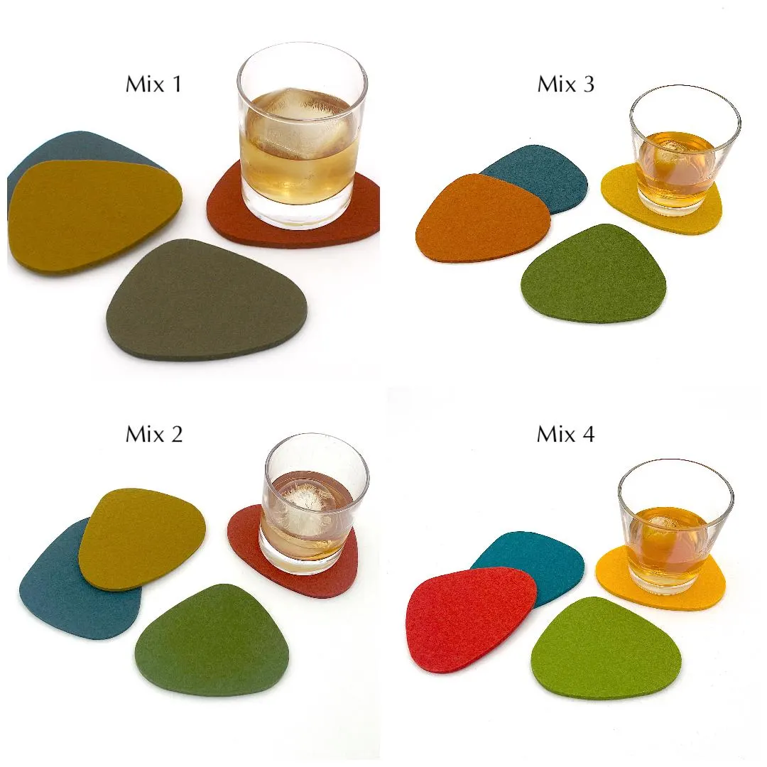 Mid Century Modern Merino Wool Felt Coasters: Retro Drink Coaster Set