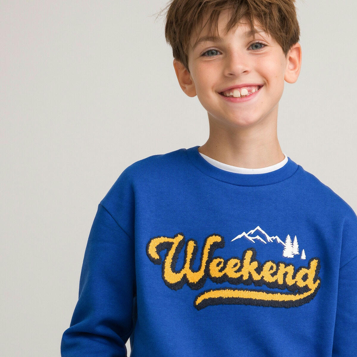 Sweat col rond en molleton, texte en bouclette