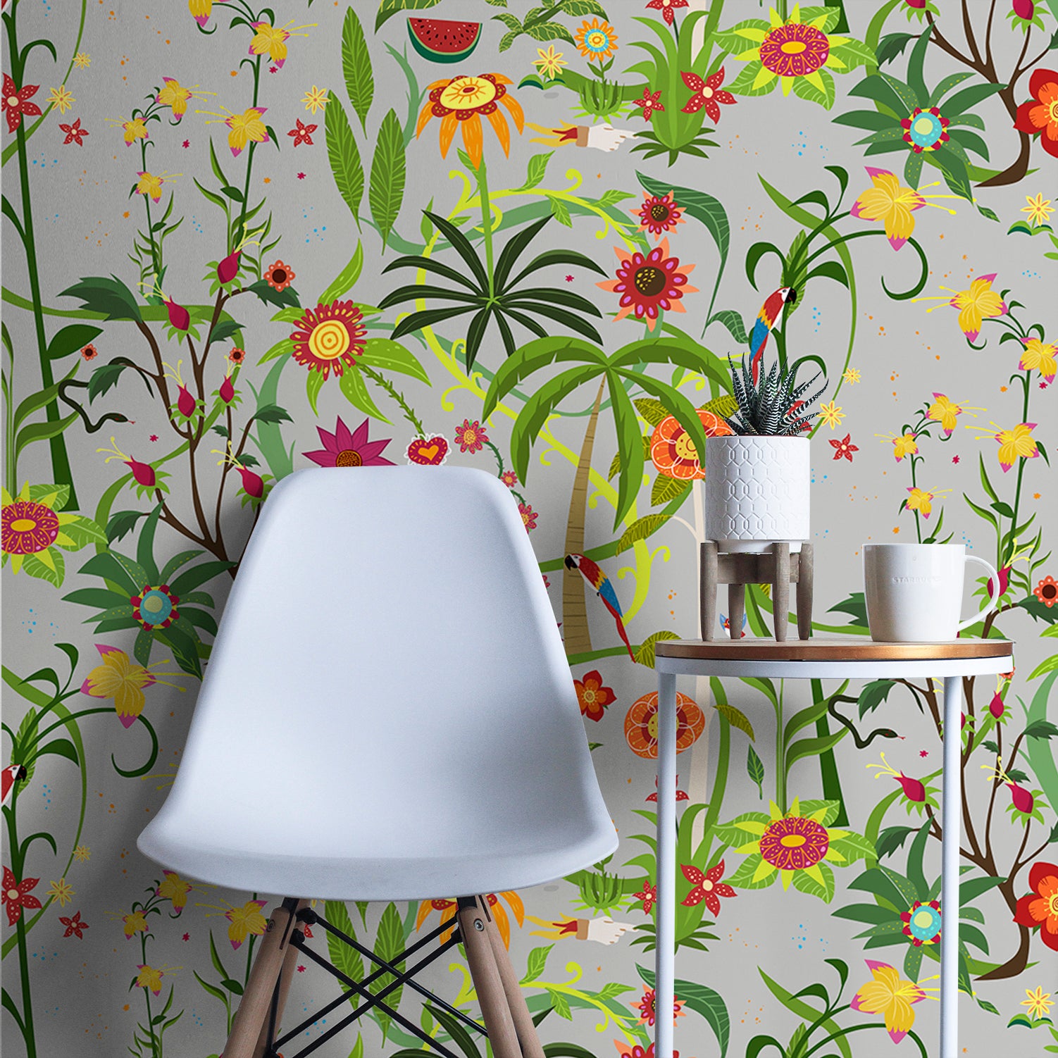 Walls4You fotobehang tropische bloemen grijs en meerkleurig - 300 x 212 cm - 640100