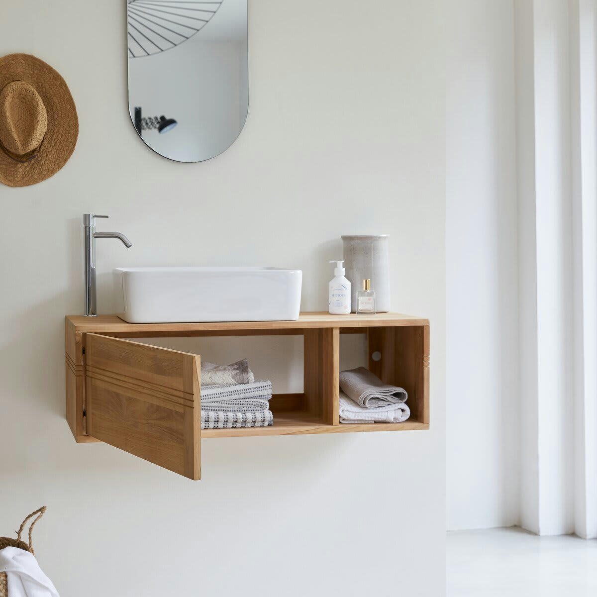 BASIC - Meuble sous vasque teck massif 95 cm