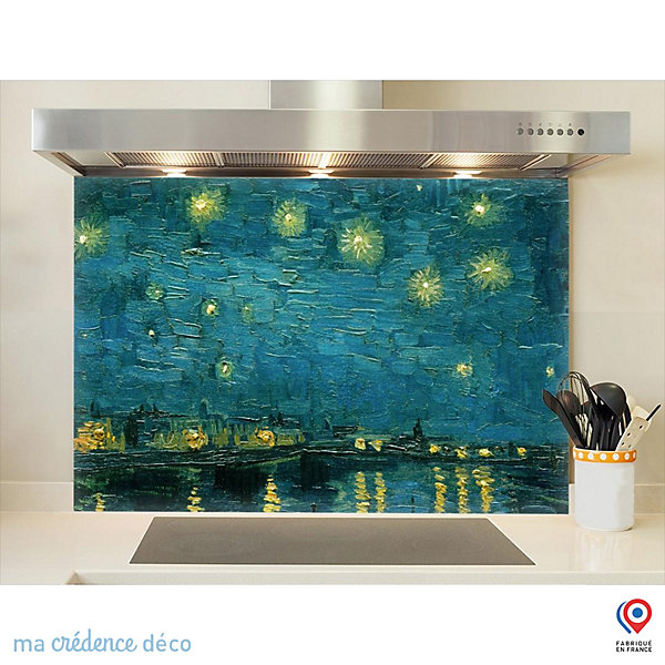 Crédence cuisine fond de hotte Vincent Van Gogh, La nuit étoilée, Arles 1 - Verre trempé - L 90 cm x H 50 cm - MaCrédenceDéco