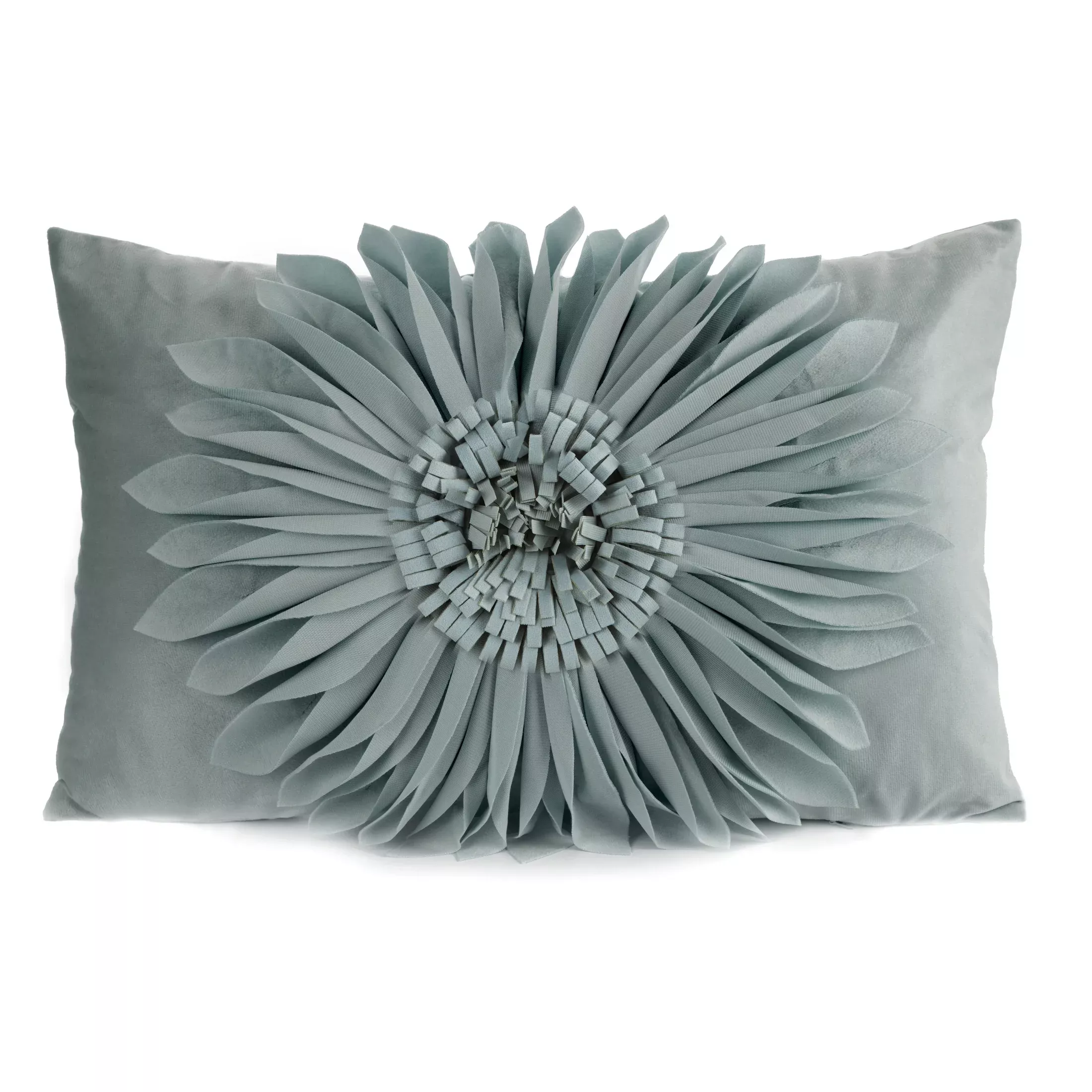Poszewka na poduszkę 30 x 50 cm z welwetu kolor miętowy zdobiona dużym kwiatem 3D FLORES 3