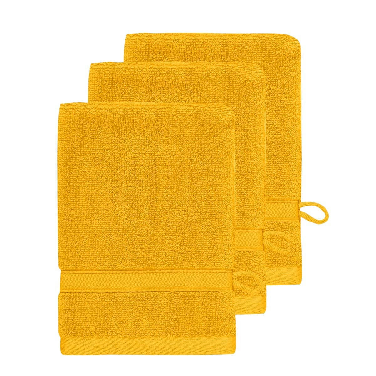 SENSILK - Lot de 3 gants de toilette 600 gr/m²  safran 16x22 cm