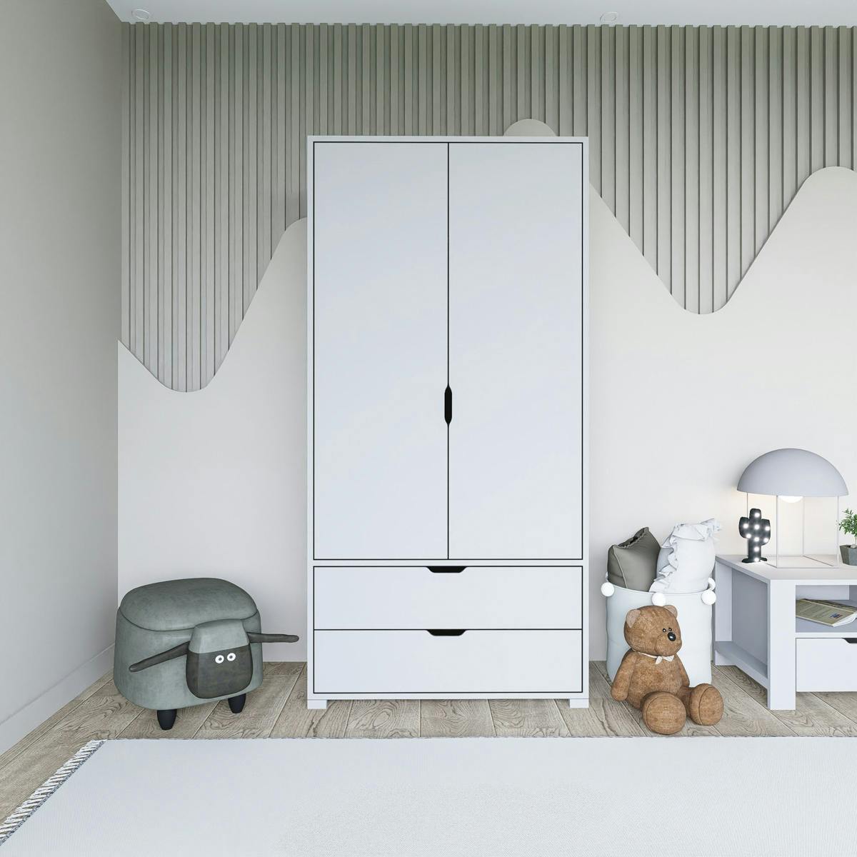 Armoire penderie blanche 2 portes, style moderne BYRON