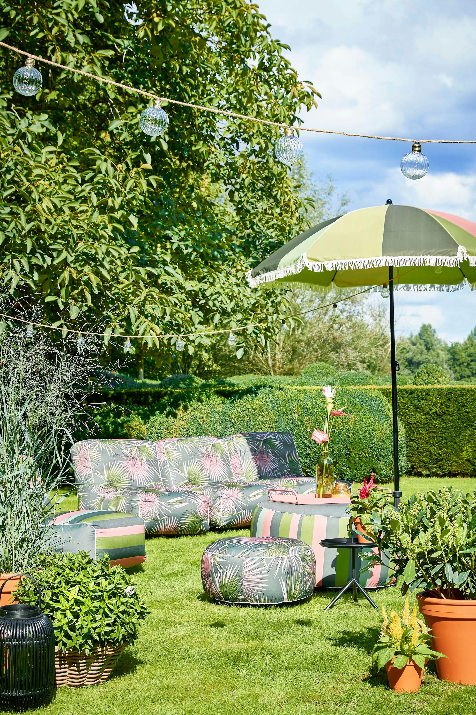 NOVIA - Pouf d'extérieur gonflable rayé vert D80