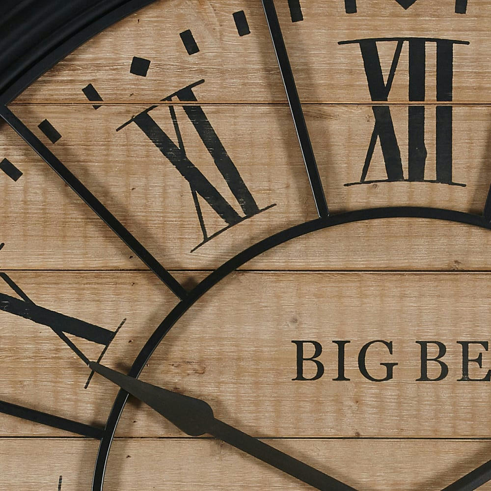 Edvin - Horloge murale en sapin et métal noir D100