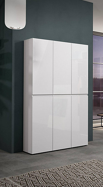 Meuble à chaussures Ddomingue, Meuble à chaussures, Armoire d'entrée polyvalente, 122x34h200 cm, Blanc brillant