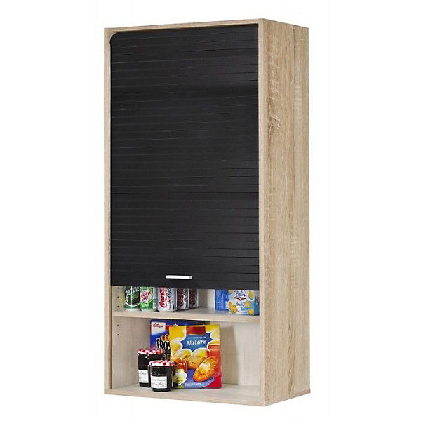 Meuble Haut de Cuisine Chêne Rideau Noir 4 Niches 60 x 124 x 35 cm - L 60 x l 35 x H 123.6 cm