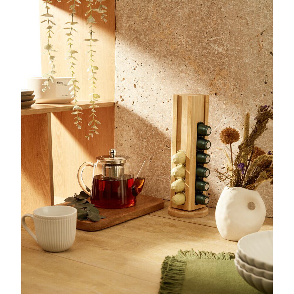 Porte capsules rotatif en bambou Ø10xH29cm