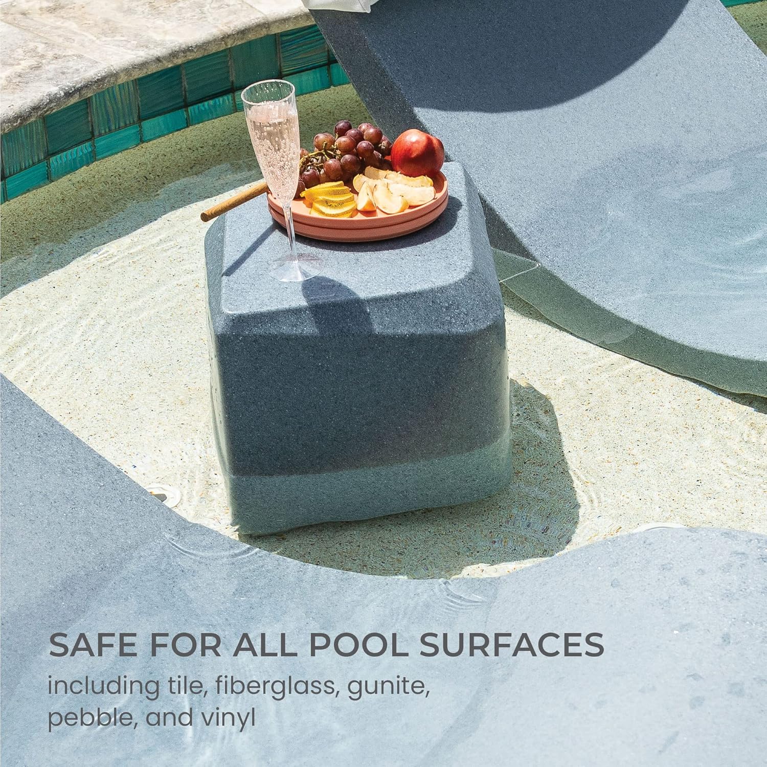 Aqua Outdoors - Small Side Table - for Inside Pool  Sun Shelf & Patio Surfaces - Designed for Shallow Shelves Up to 10” - Compatible with All Pool Types - Poolside & Sun Deck Tanning - White Granite