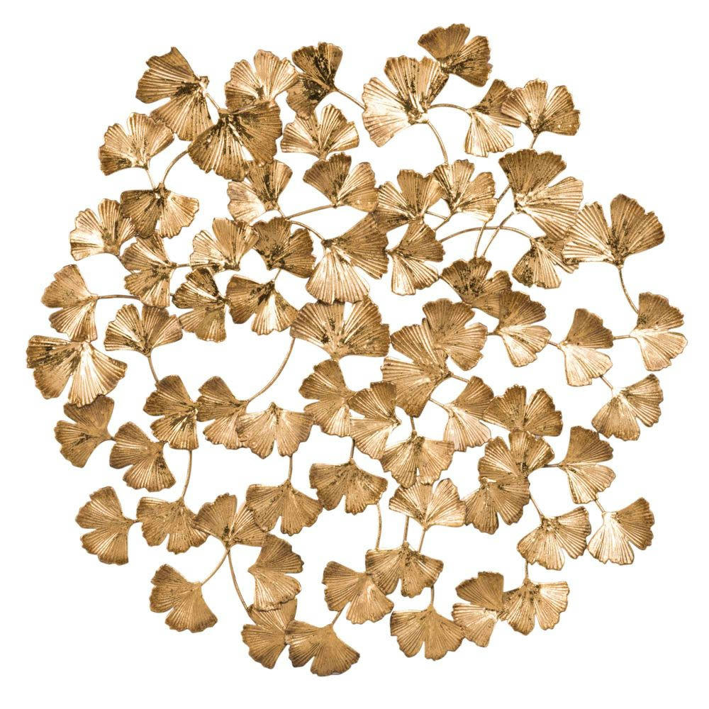 CIRCLE GINKGO - Déco murale feuilles en métal doré 45x45