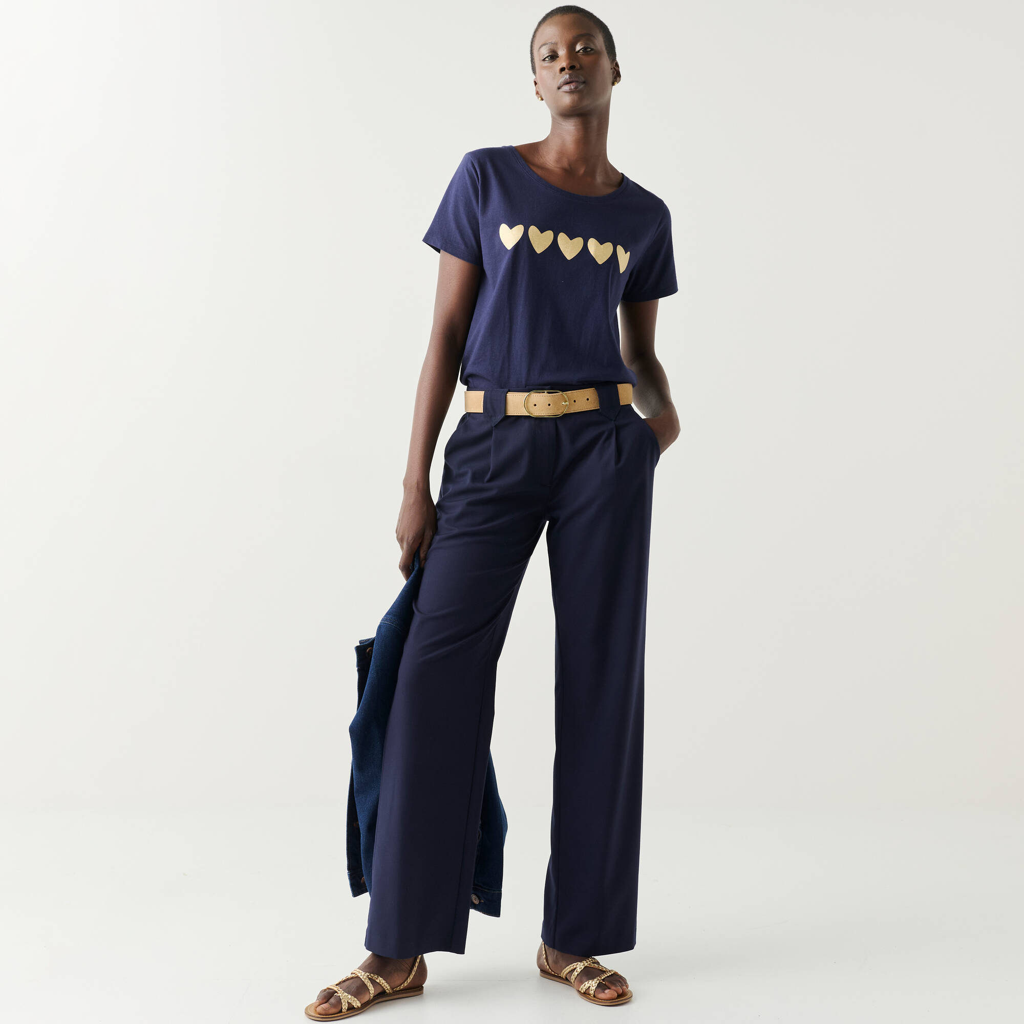 T-shirt manches courtes, imprimé coeurs dorés