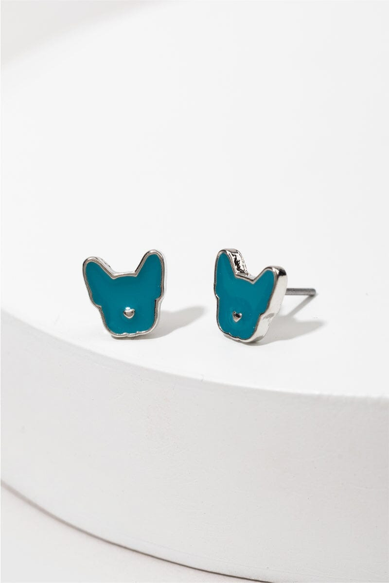 Hello Franki Teal Frenchie Stud Earrings for girls