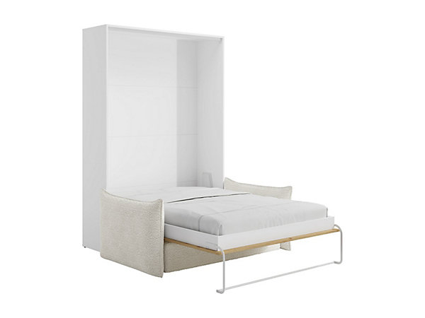 Lit escamotable 140 x 200 cm - Ouverture verticale manuelle - Coloris : Naturel et blanc   Matelas   Canapé - BEGANIO