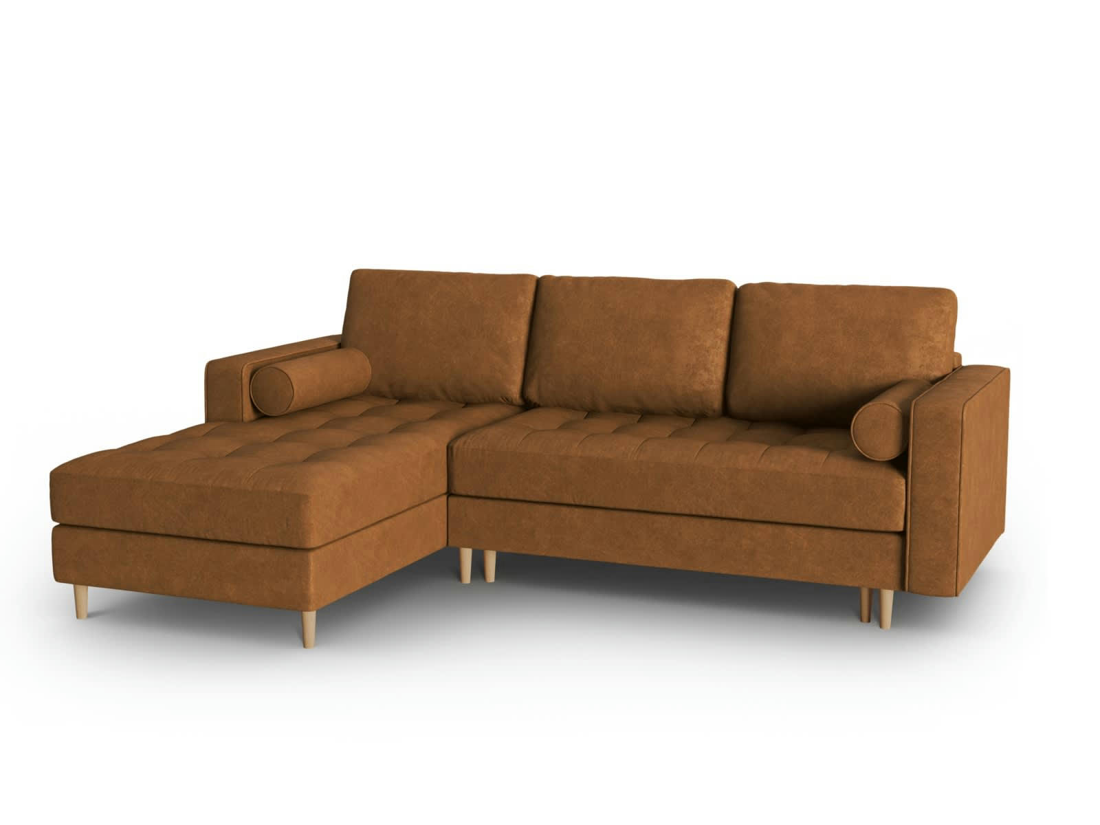 GOBI - Canapé d'angle 5 places en imitation cuir chameau