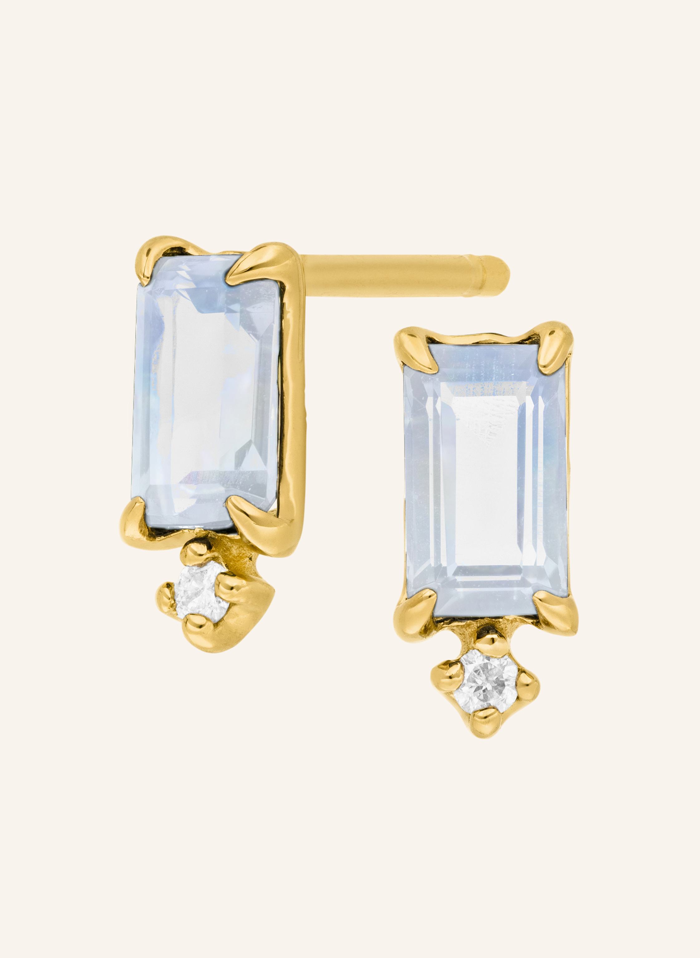 Leaf Ohrstecker MONDSTEIN aus 14 Karat Gelbgold