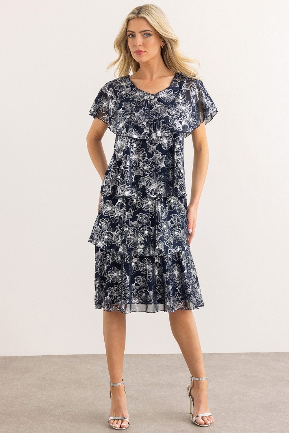 Klass. Floral Foil Printed Layered Dress