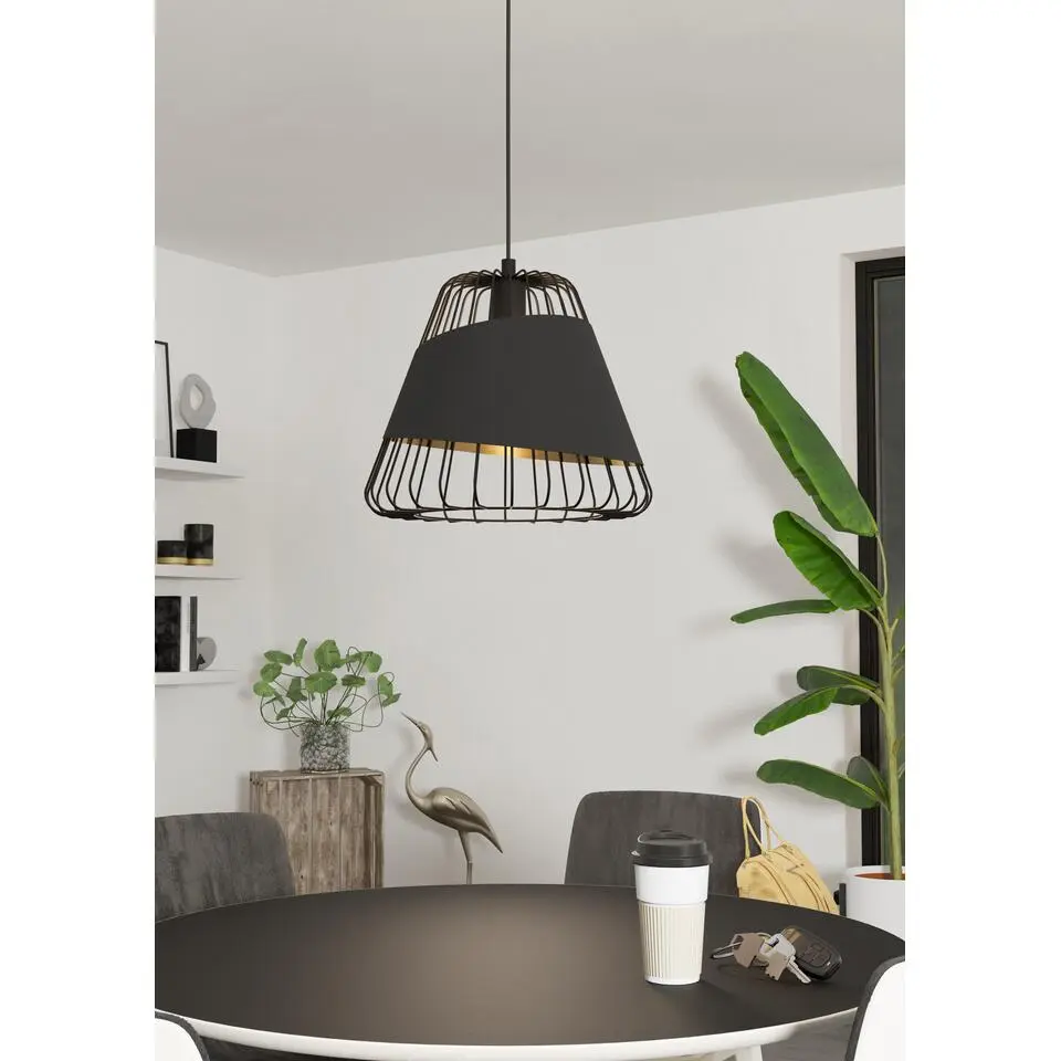 EDI light Austell Hanglamp - E27 - &Oslash; 36 cm - Zwart/Goud