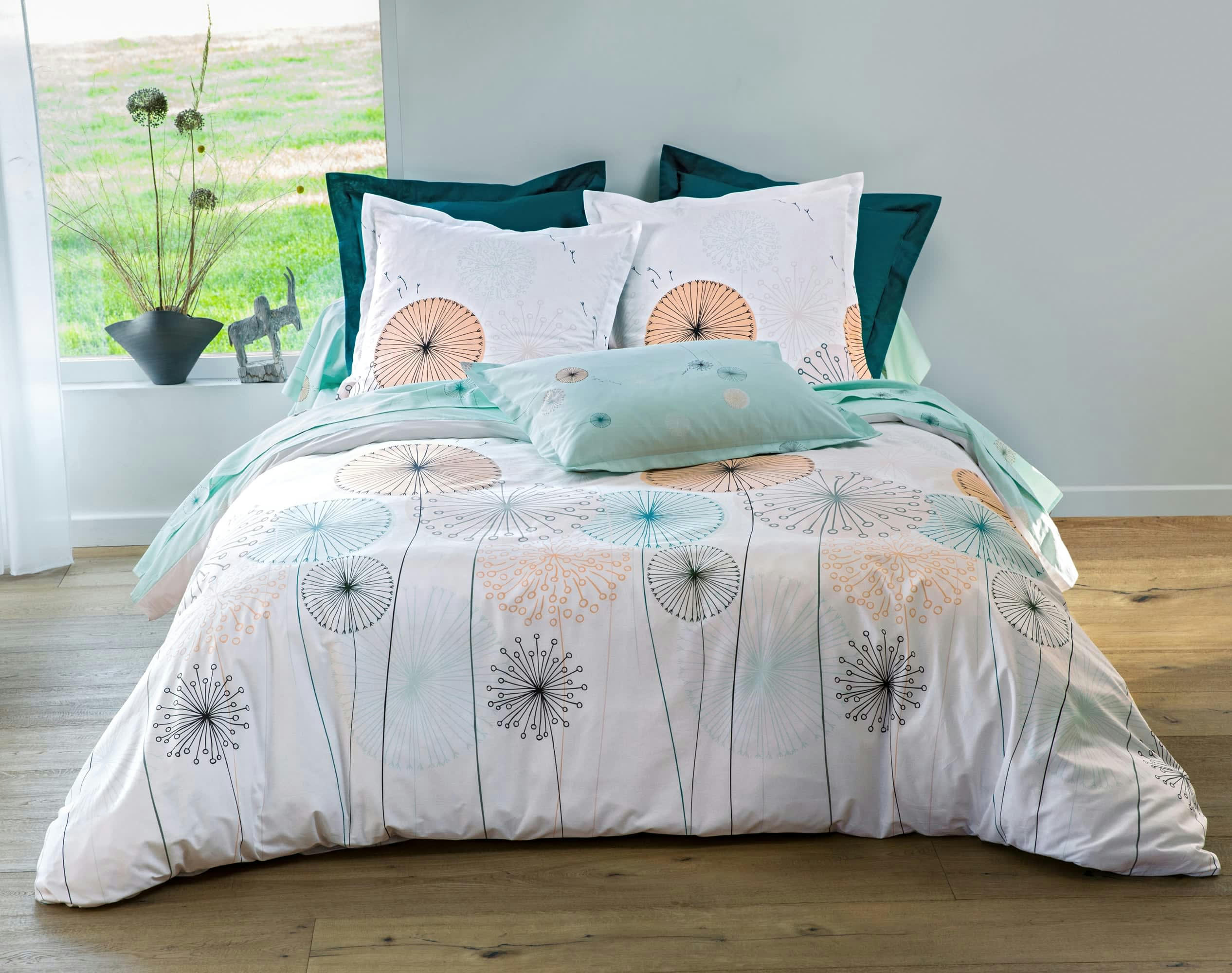 PISSENLIT - Housse de couette 260x240 en coton vert céladon