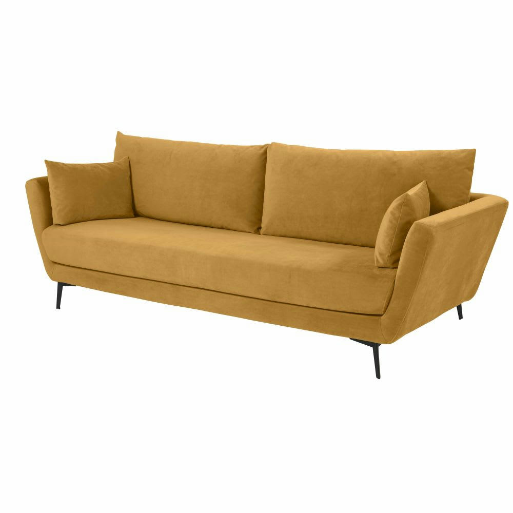 Prague - Canapé 2/3 places en velours jaune moutarde