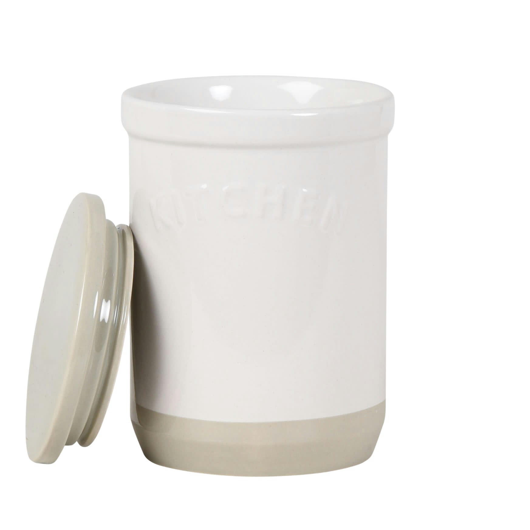 MARIETTE - Pot en grès beige et vert artichaut H17