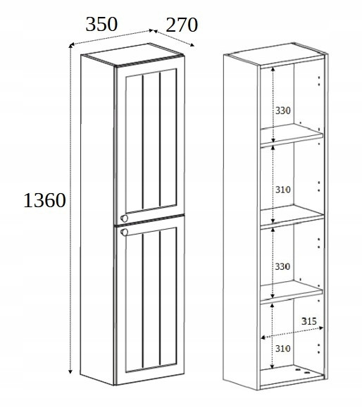 Słupek Łazienkowy 136 cm CZARNY Wiszący 2 Drzwi Frezowany Front GUSTO