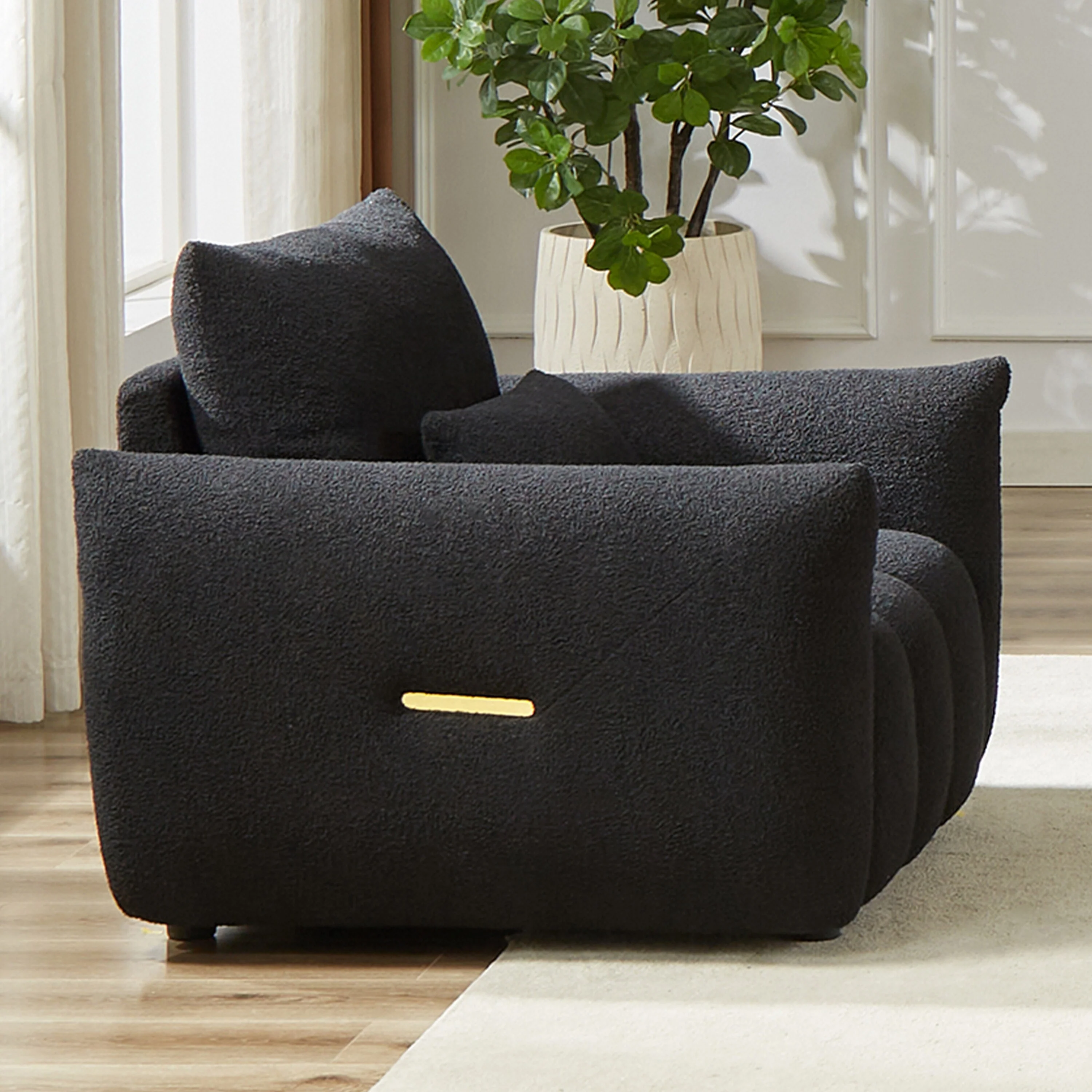 Black 39.7 Modern Fabric 1-Seater Couch with High-Resilience Cushions and Solid Wood Frame