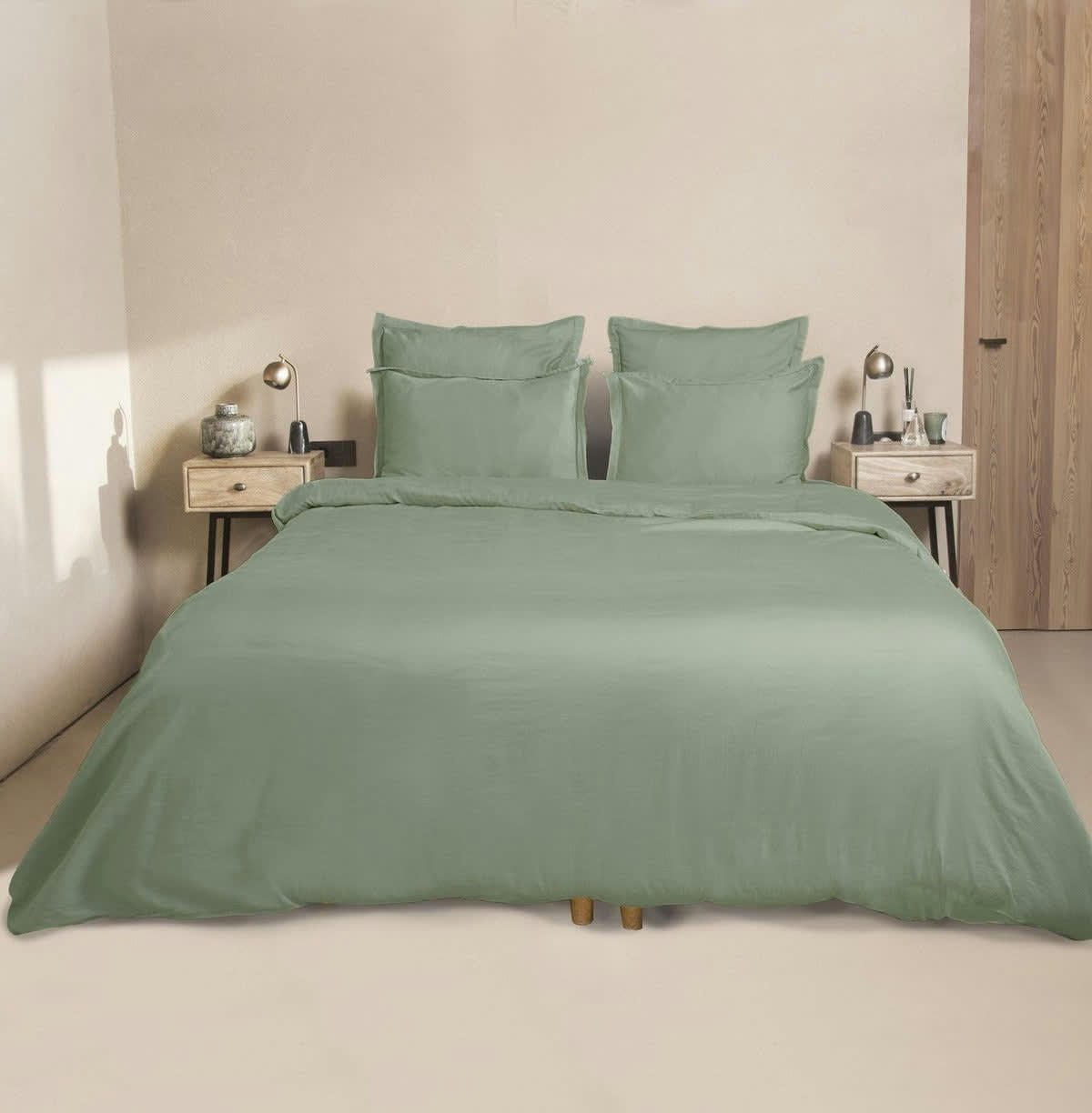 JULIA - Drap housse satin de coton  140x190x30 vert pistache
